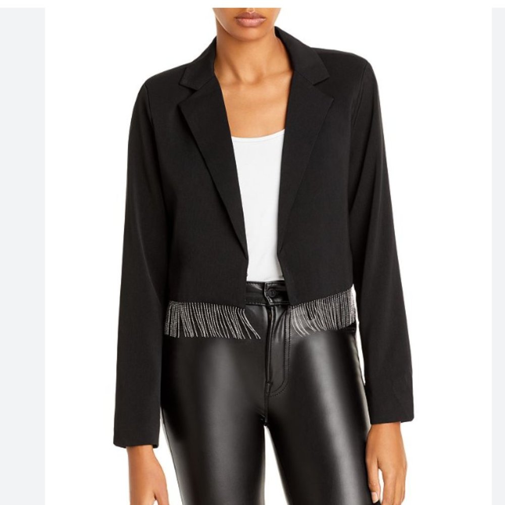 NWOT FORE Crystal Fringe Blazer In Black Size XS
